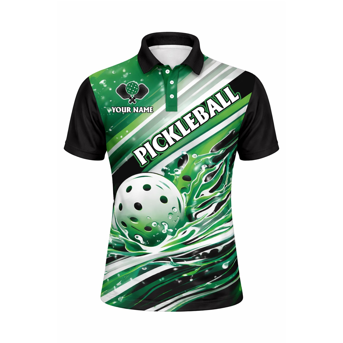 Custom Pickleball Polo Shirt Personalized Name Green Splash Design Performance Sports Shirt