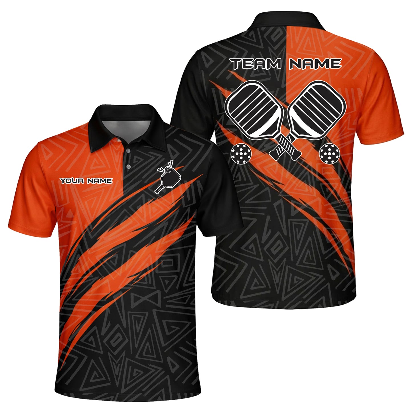 Custom Pickleball Polo Shirt Black Orange Performance Team Name Personalized Unisex Sports Polo