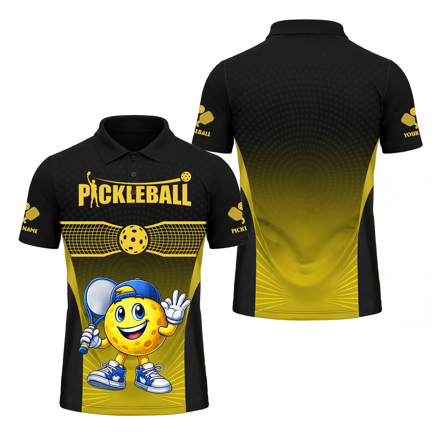 Pickleball Polo Shirt Funny Cartoon Ball Player Sport Golf Style Breathable Unisex Shirt