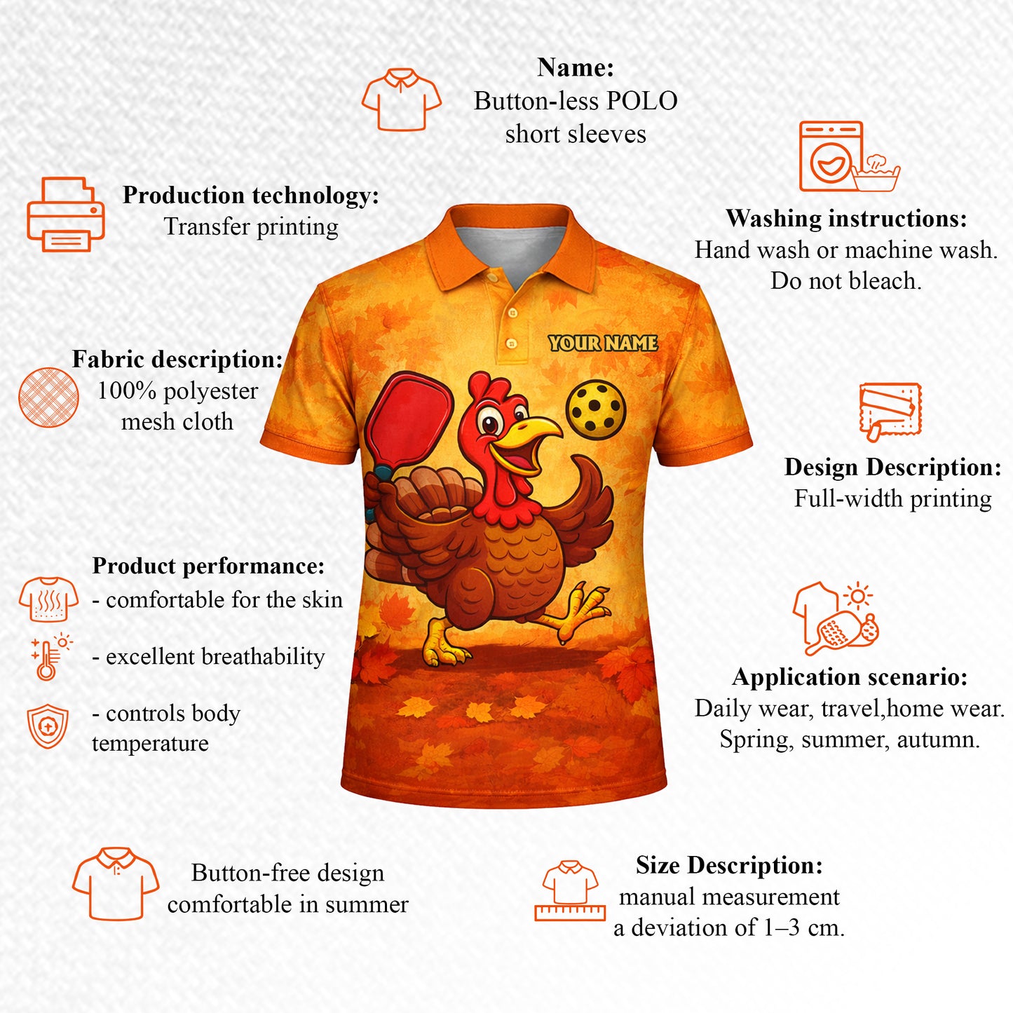 Funny Turkey Pickleball Polo Shirt Custom Name Team Shirt Thanksgiving Pickleball Outfit Breathable Mesh Top
