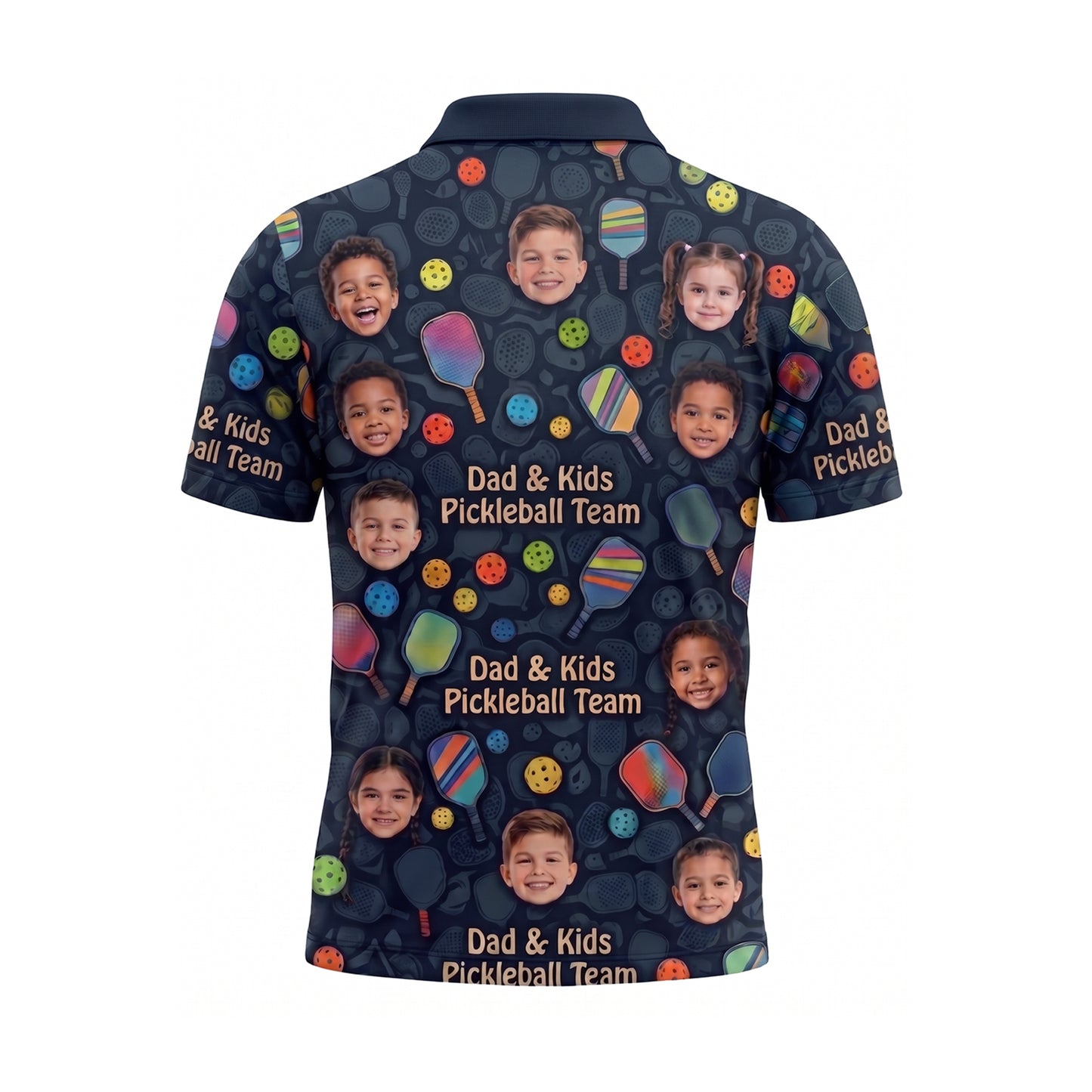 Dad & Kids Pickleball Team Custom Photo Polo Navy