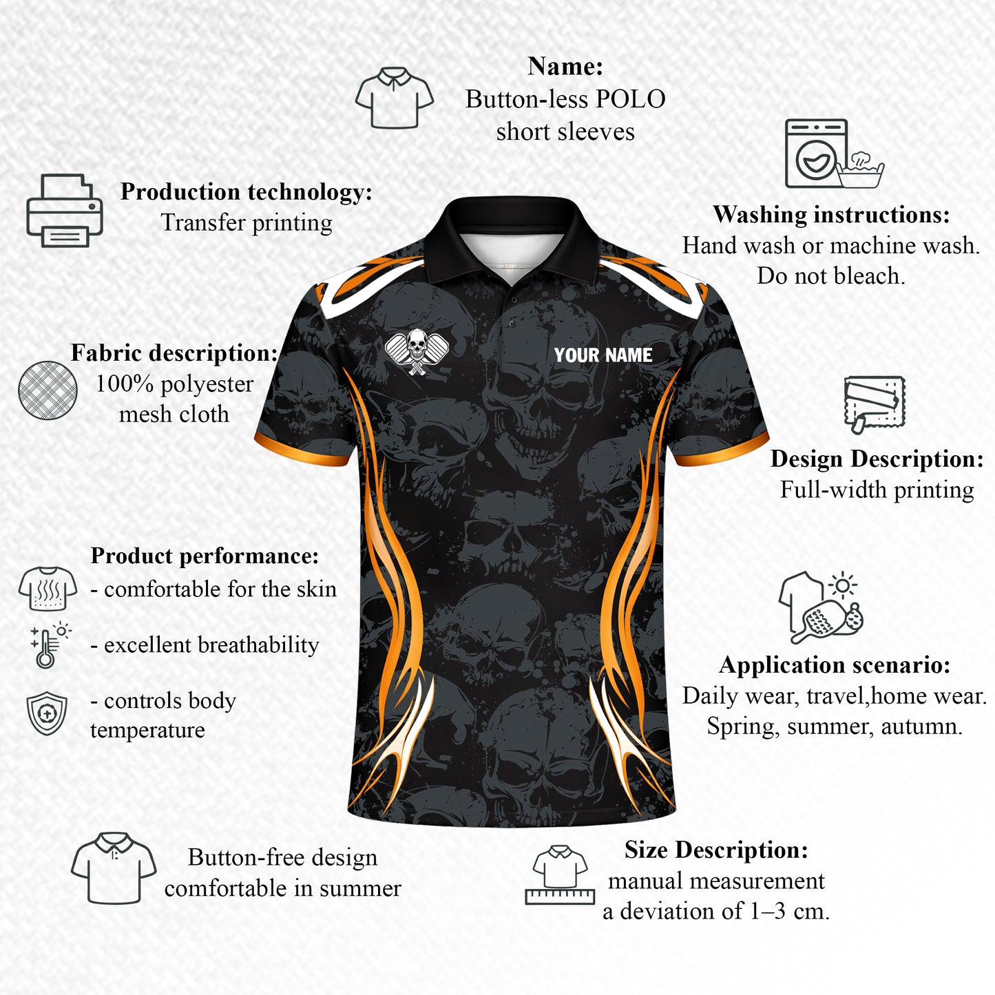 Funny Pickleball Turkey Polo Shirt Personalized Team Name Skull Pattern Performance Polo