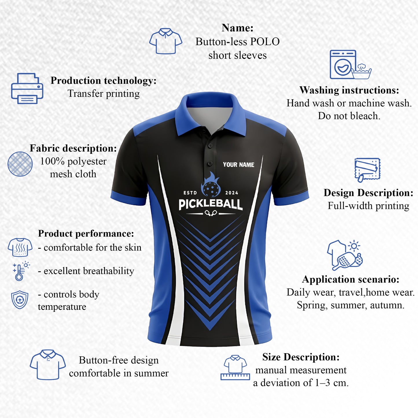 Pickleball Polo Shirt Custom Name It's In My DNA Graphic Performance Sport Shirt Black Blue Unisex