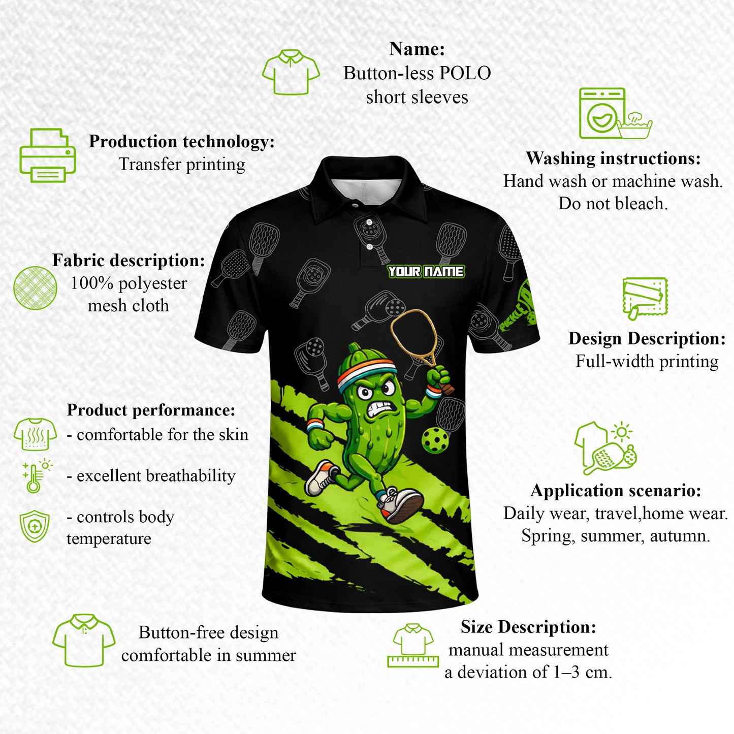 Pickleball Polo Shirt Funny Pickle Player Cartoon Custom Team Name Black Green Sport Design Unisex