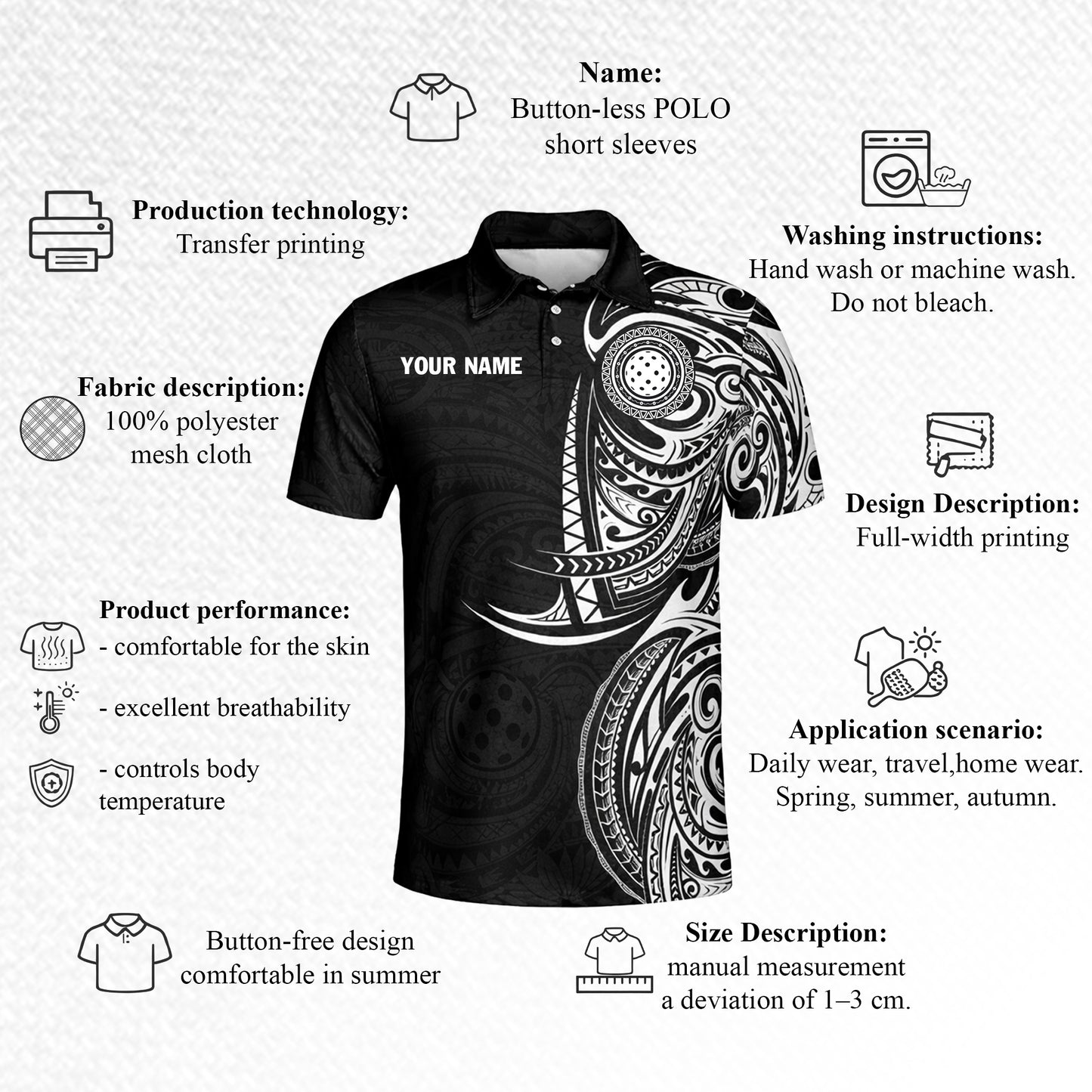 Personalized Pickleball Polo Shirt Tribal Black White Custom Name Team Sport Shirt