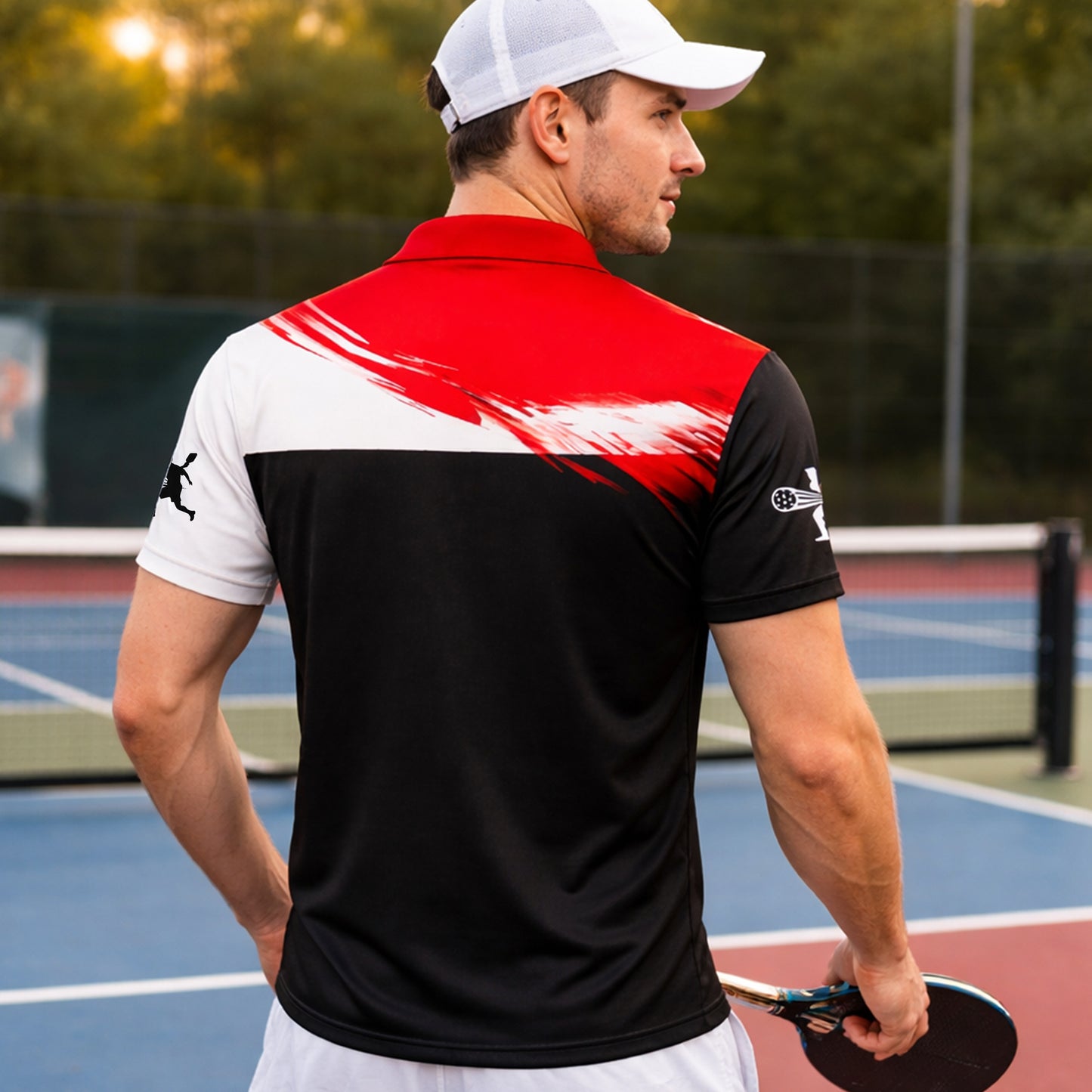 Pickle Baller Fire Polo Shirt Personalized Name Pickleball Performance Shirt Red Black