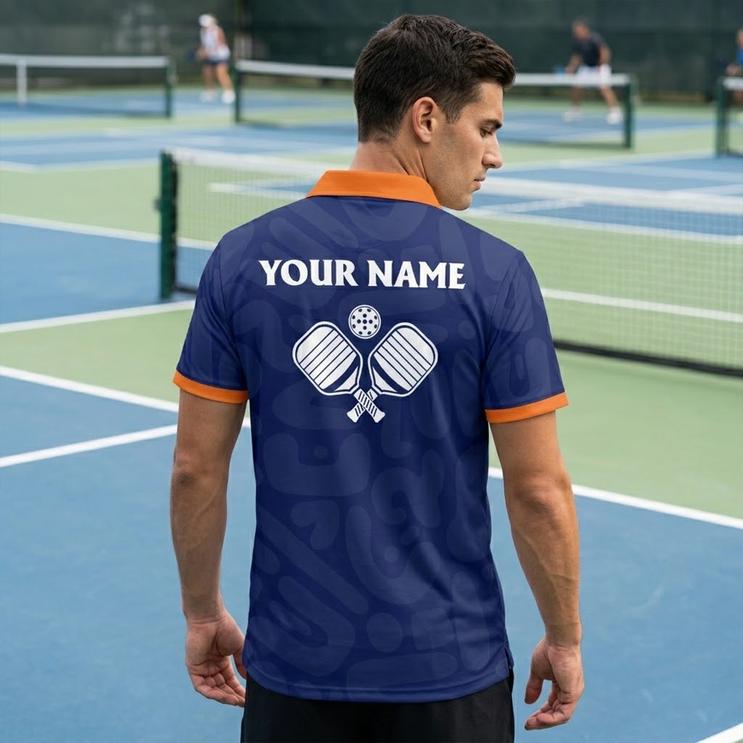 Custom Pickleball Polo Shirt Personalized Name Blue Orange Performance All Over Print Sports Shirt
