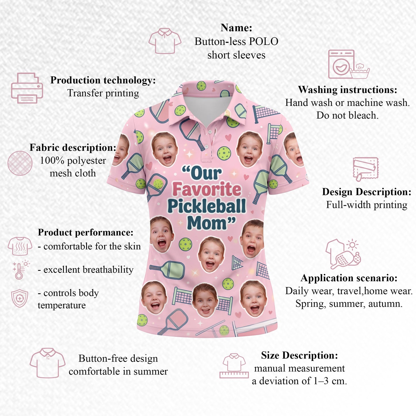 Our Favorite Pickleball Mom Custom Kids Face Polo Pink