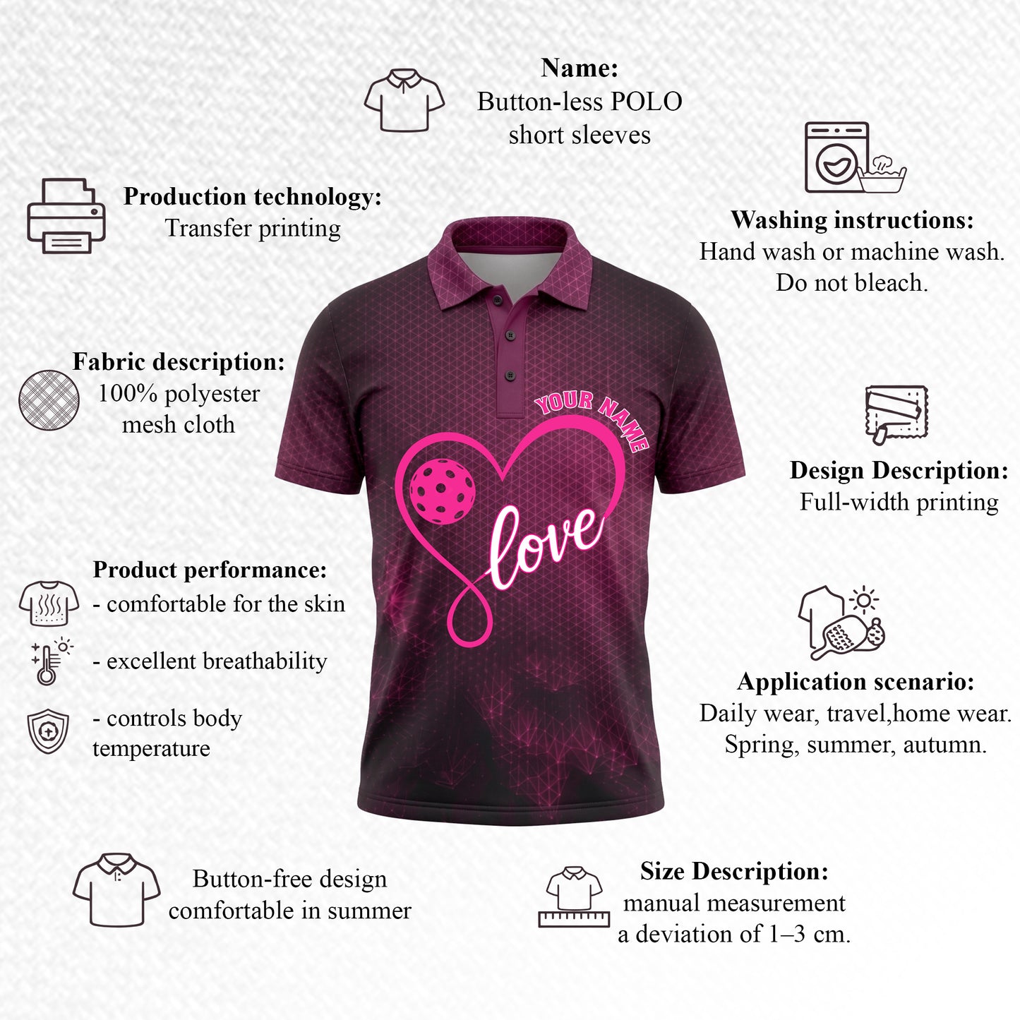 Custom Pickleball Love Polo Shirt