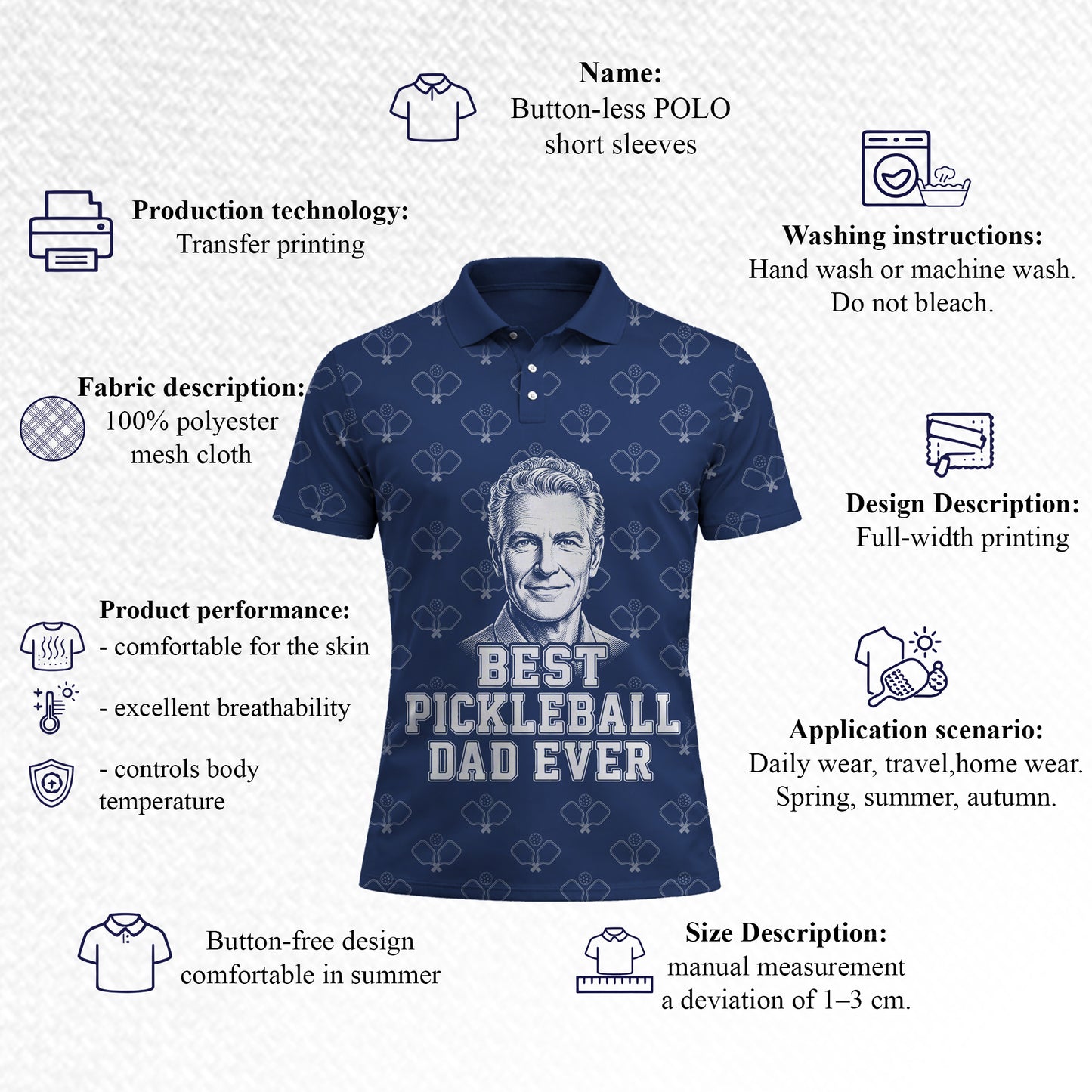Best Pickleball Dad Ever Navy Polo Shirt for Men