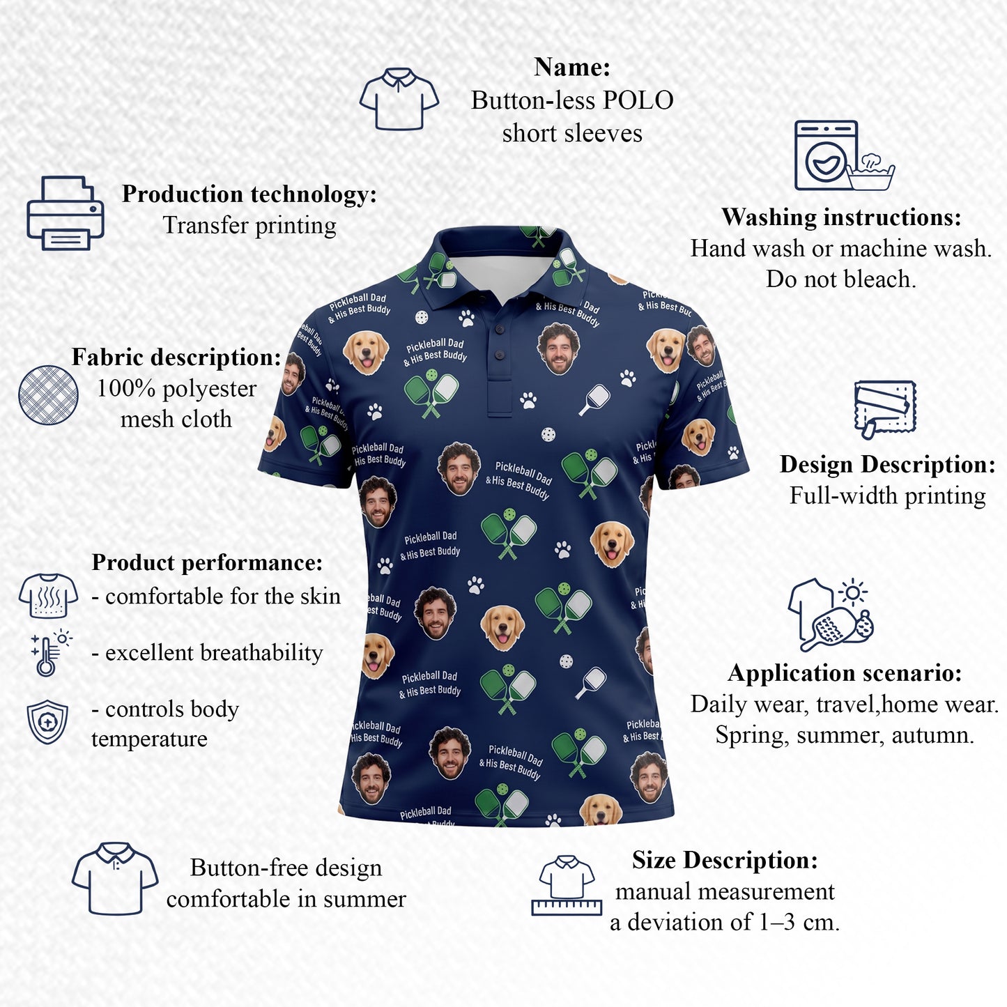 Custom Photo Pickleball Dad & Dog Polo Shirt Navy