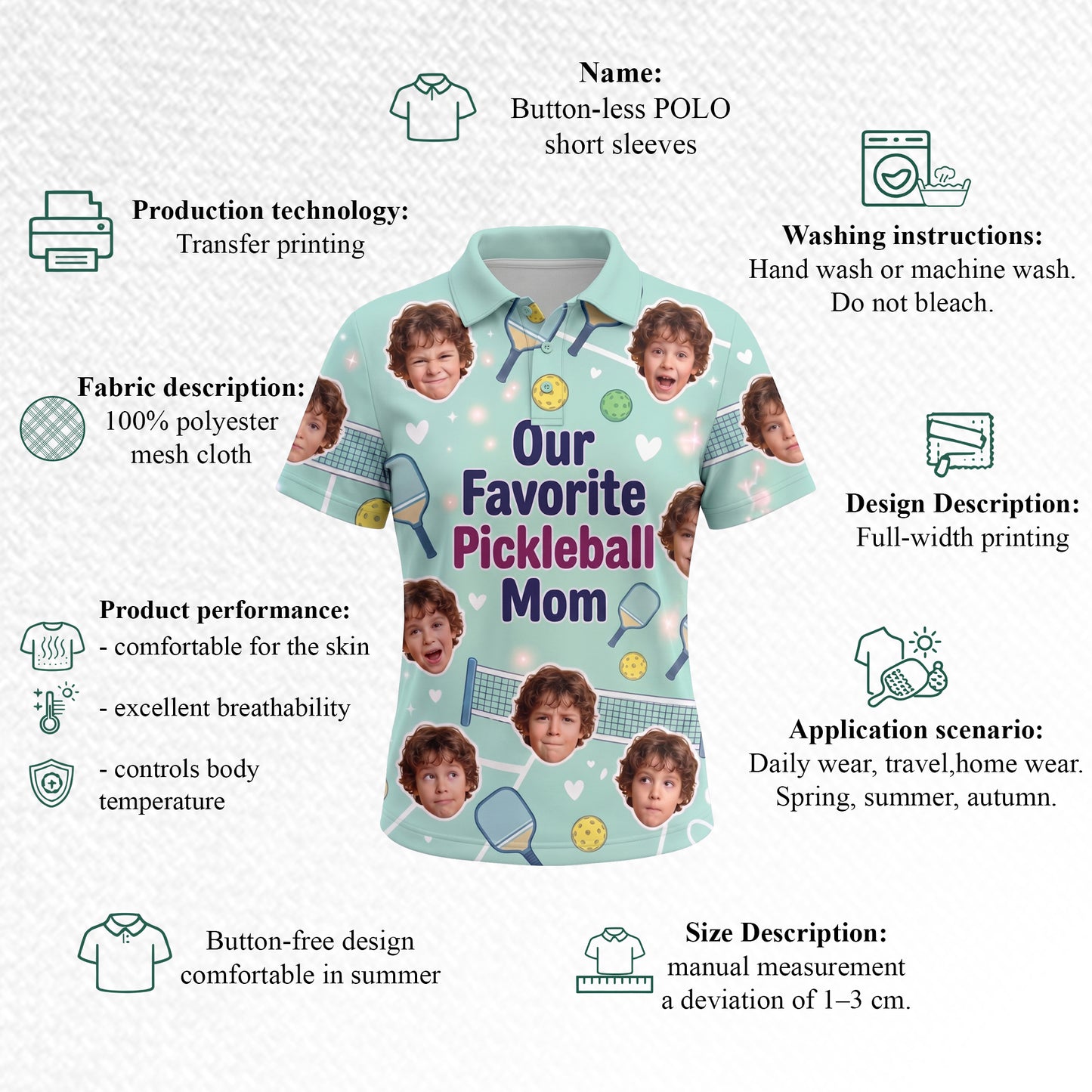 Our Favorite Pickleball Mom Custom Photo Polo Mint