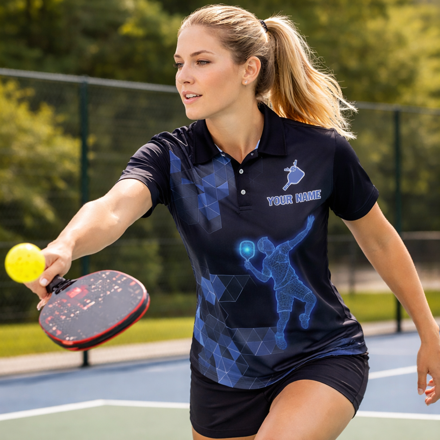 Custom Name Pickleball Polo Shirt 3D Neon Player Performance All Over Print Team Shirt