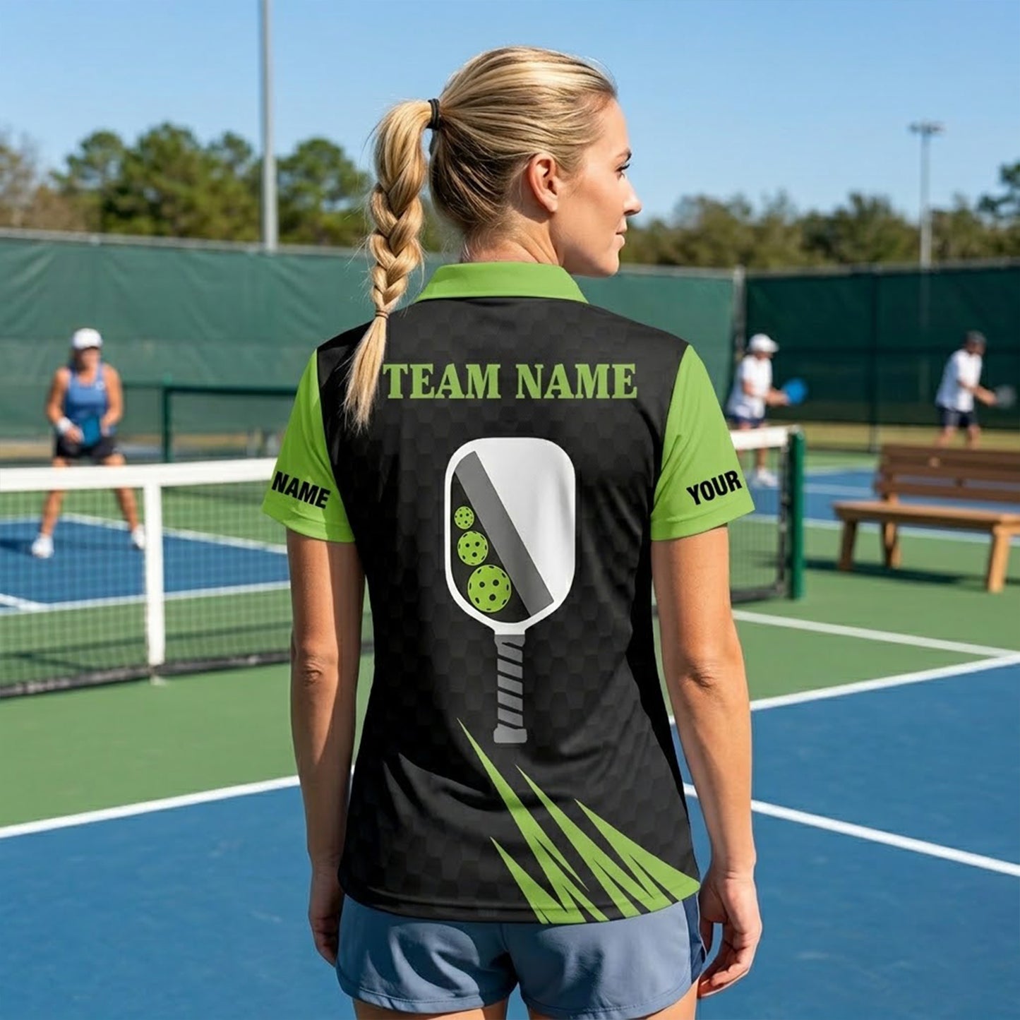 Custom Pickleball Polo Shirt Green Black Team Name Personalized Performance Sports Polo