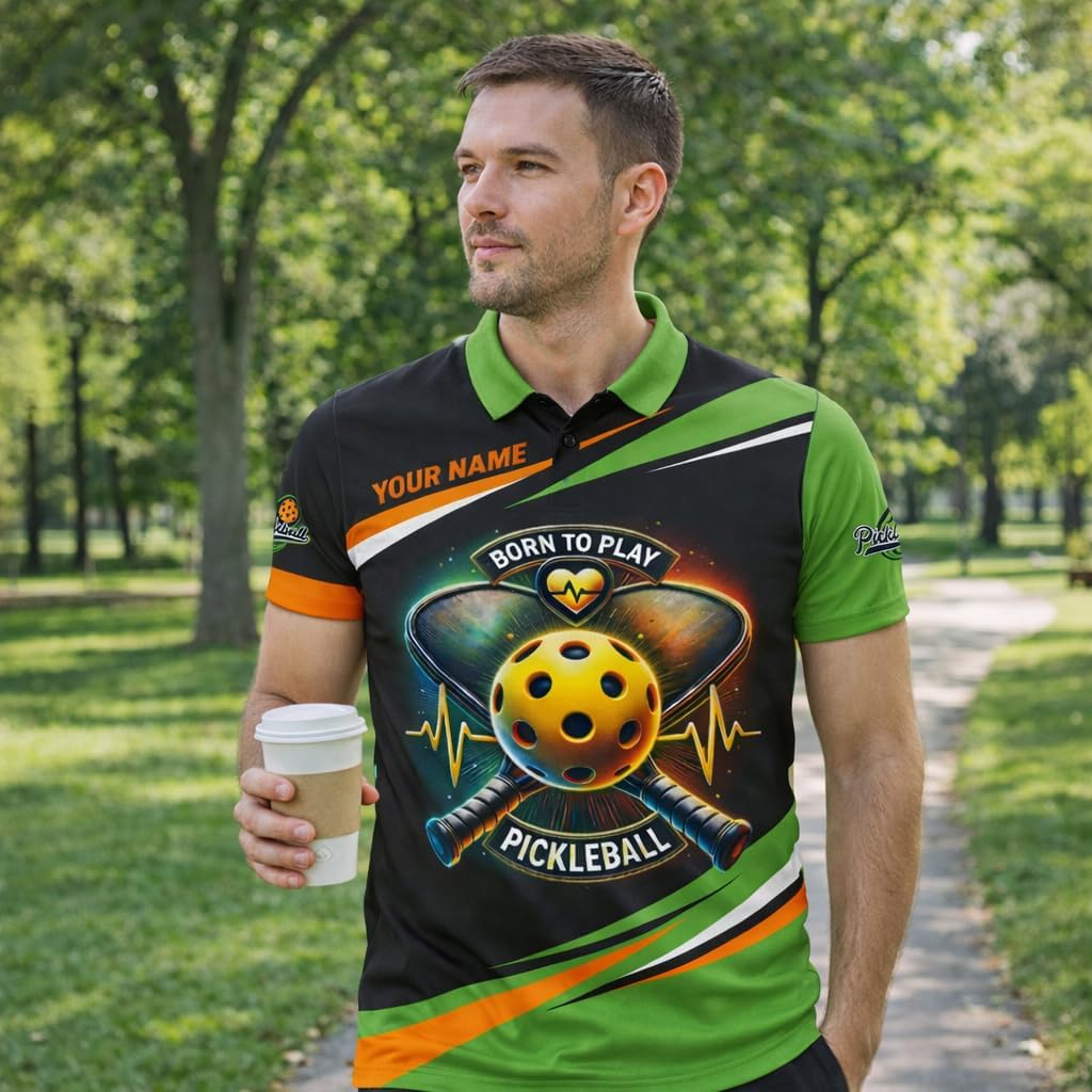 Born to Play Pickleball Polo Shirt Custom Name Performance Pickleball Shirt for Men Women Black