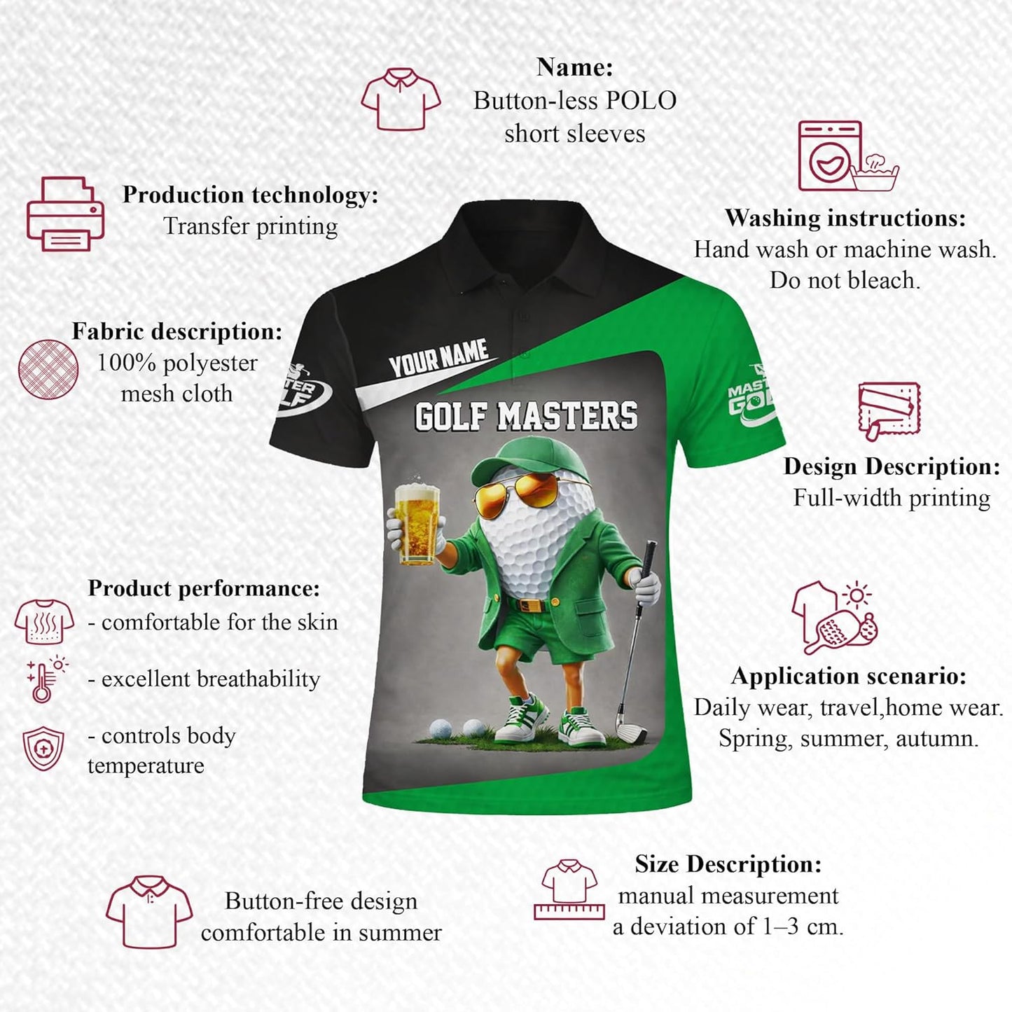 Custom Golf Masters Polo Shirt for Men & Women Personalized Name