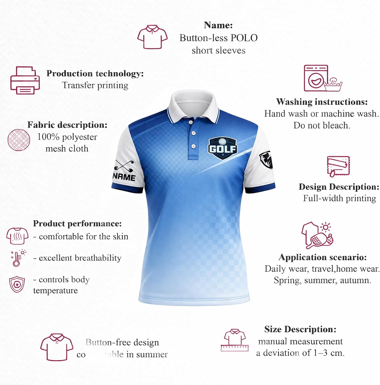 Custom Golf Polo Shirt Personalized Name Team Golf Jersey Blue Gradient Performance Polo