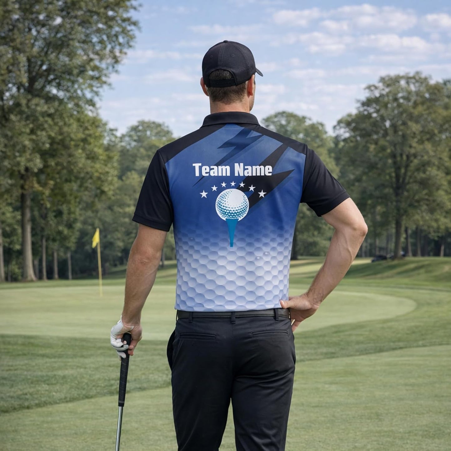 Custom Golf Polo Shirt Personalized Name Team Golf Shirt Performance Golf Apparel Blue Gradient