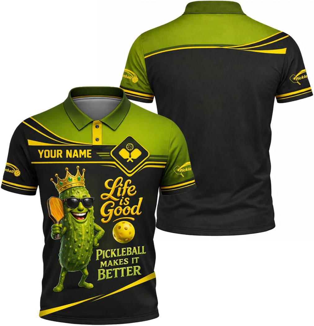 Custom Name Funny Pickleball Polo Shirt Life is Good Pickleball Makes It Better