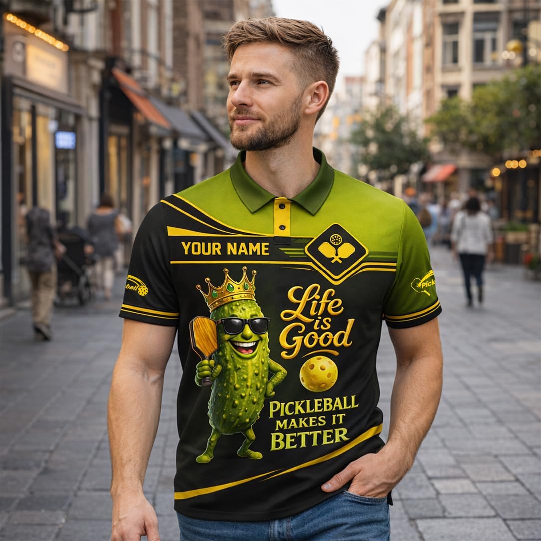 Custom Name Funny Pickleball Polo Shirt Life is Good Pickleball Makes It Better