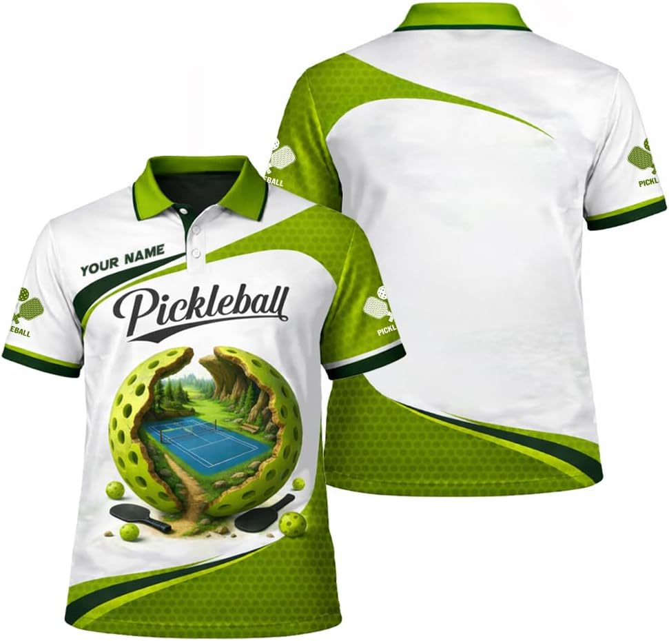 Custom Name Pickleball Polo Shirt 3D Ball Court Graphic Performance Sport Shirt for Men Women