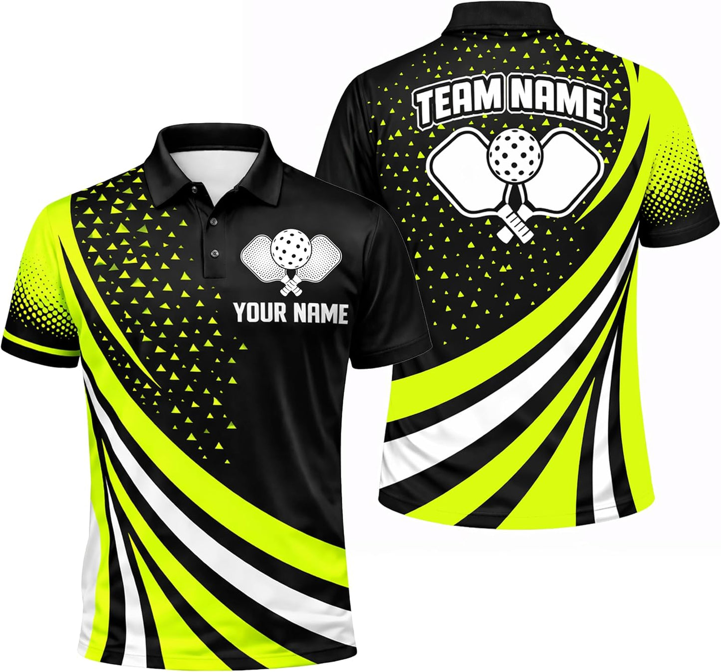 Custom Name Pickleball Polo Shirt Black Neon Team Jersey Unisex Performance Shirt