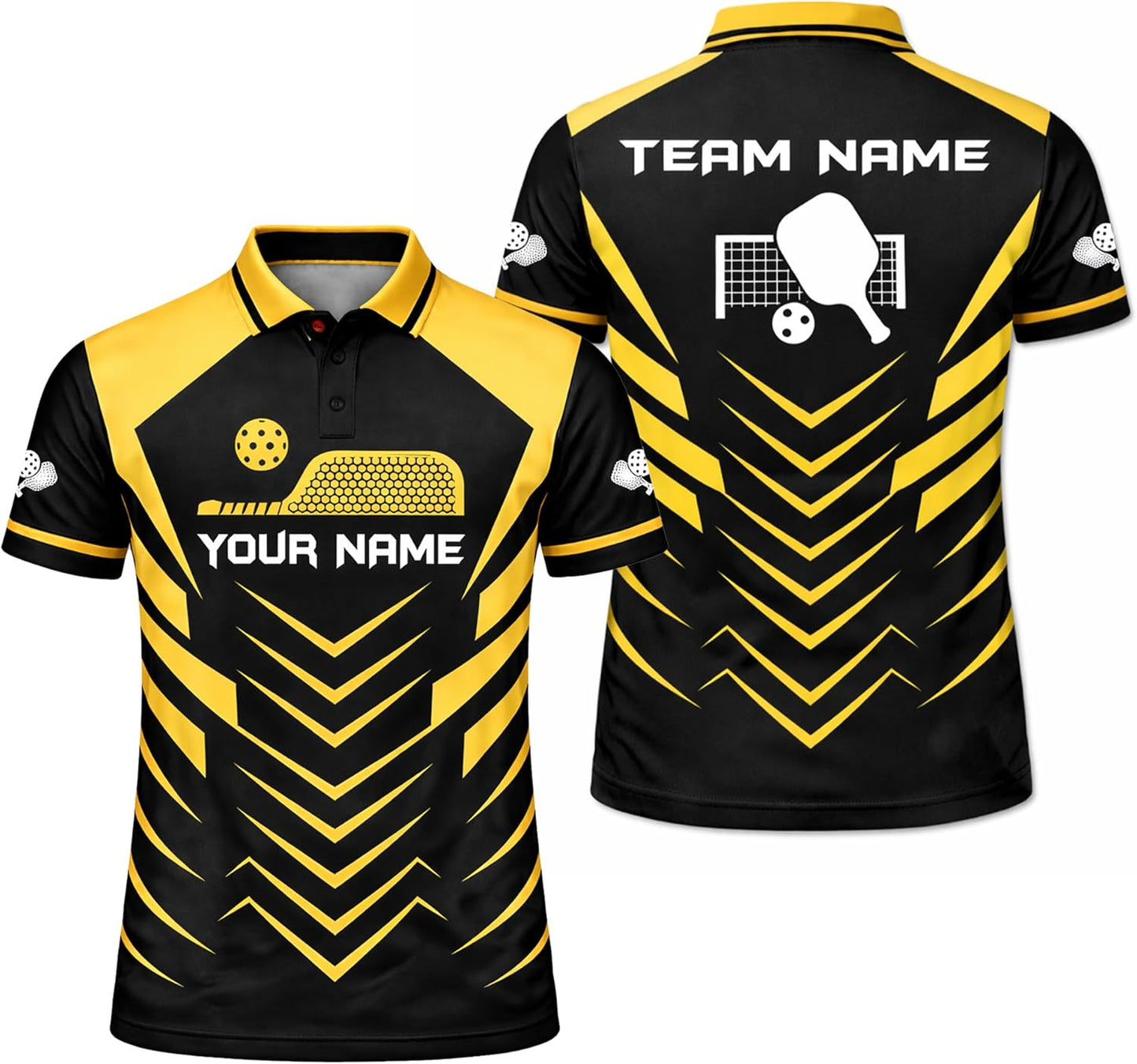 Custom Pickleball Polo Shirt Black Yellow Performance Team Jersey for Men Women