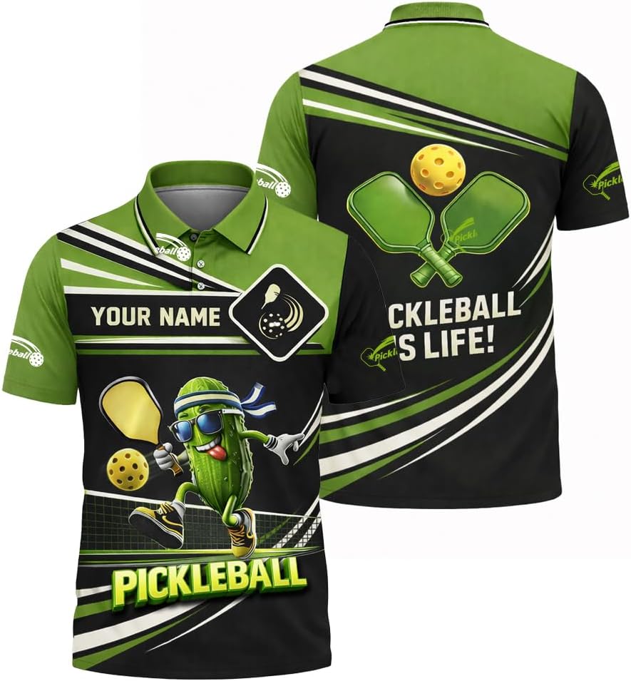 Custom Pickleball Polo Shirt Funny Pickle Character Performance Unisex Sports Polo Black
