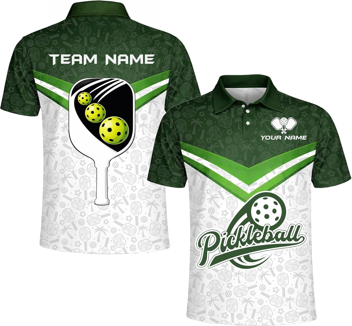 Custom Pickleball Polo Shirt Green White Personalized Team Name Pickleball Performance Polo Shirt