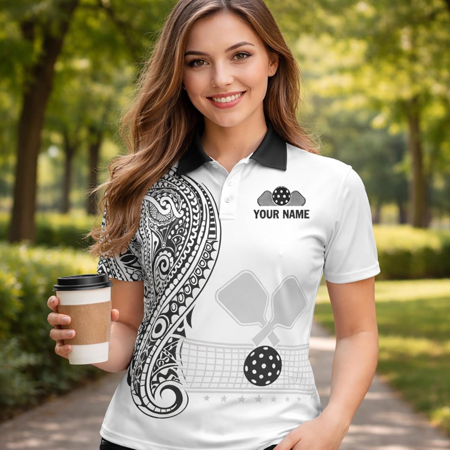 Custom Pickleball Polo Shirt Personalized Name Team Pickleball Shirt Black White Paisley Sport Polo