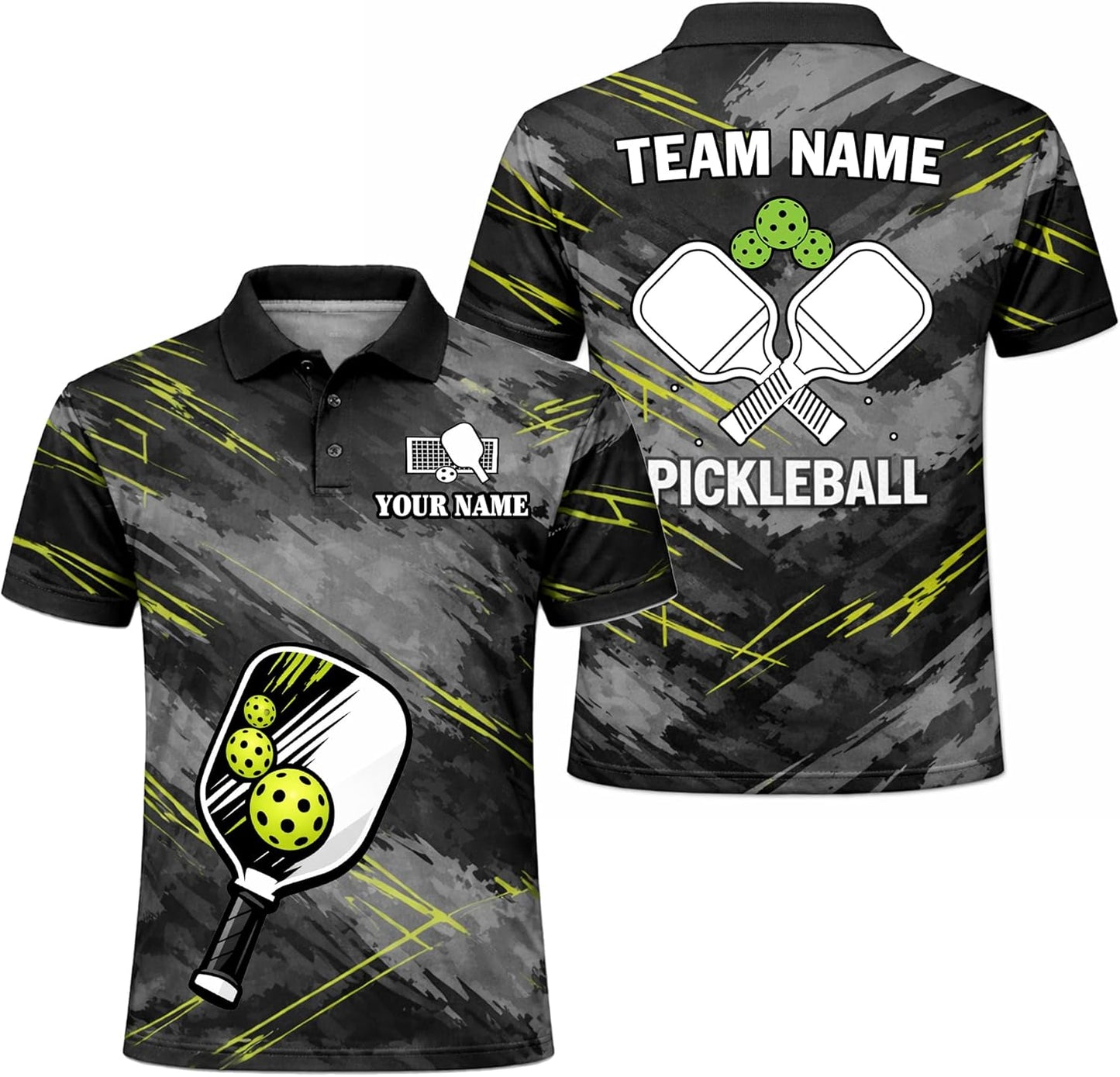 Custom Pickleball Polo Shirt Personalized Team Name Performance Pickleball Shirt for Men Women Black