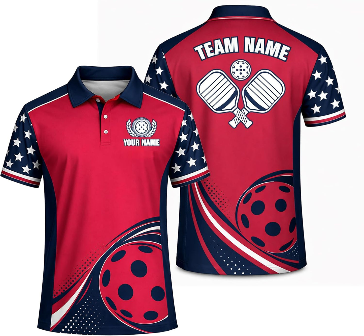 Custom Pickleball Polo Shirt USA Patriotic Stars Stripes Pickleball Performance Polo Personalized Team Jersey