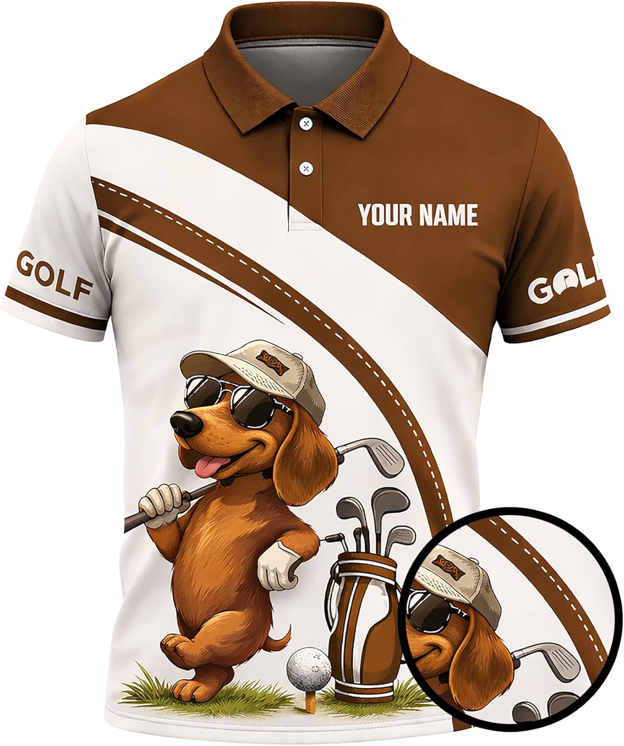 Dachshund Golf Polo Shirt Funny Dog Golfer Custom Name Performance Golf Shirt All Over Print Black