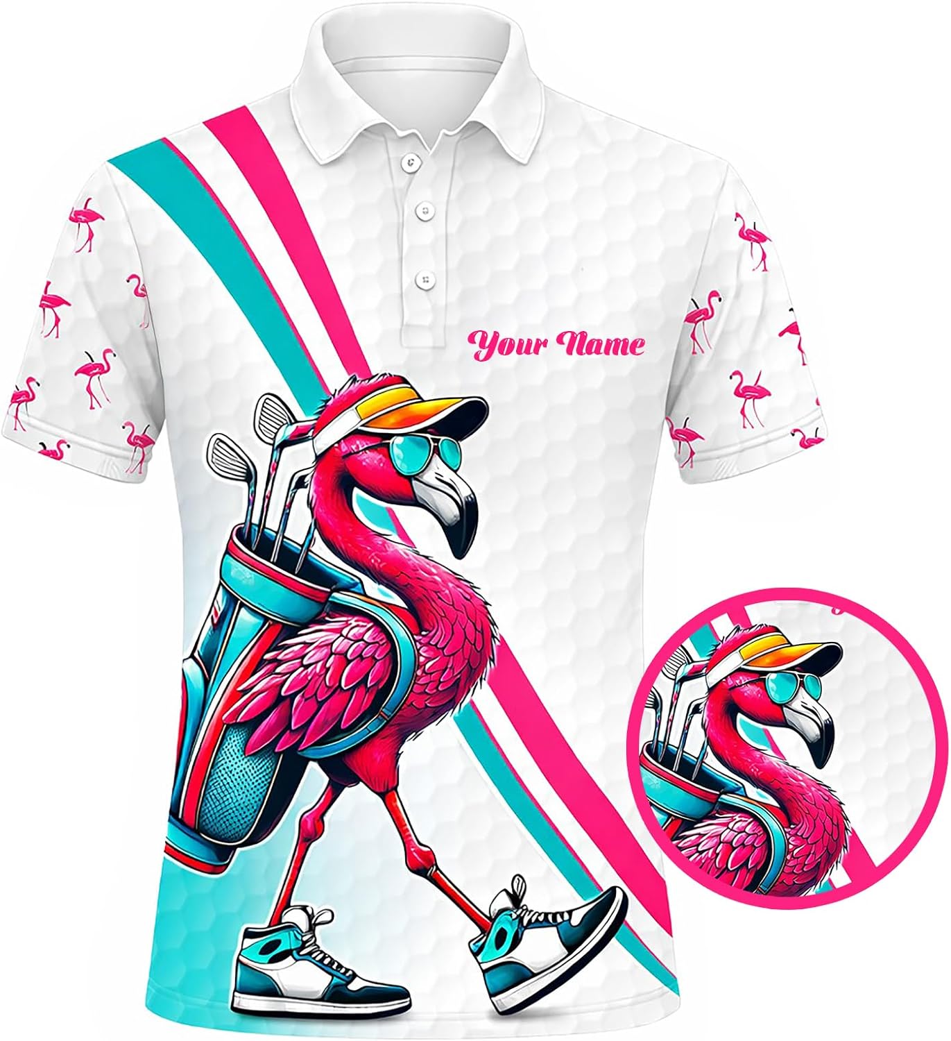 Flamingo Golf Polo Shirt Custom Name Team Golf Shirt Funny Flamingo Golfer Performance Polo