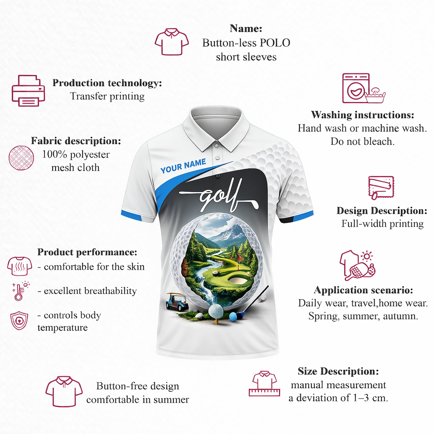 Custom Name Golf Polo Shirt Landscape Golf Ball Course Performance Polo for Men Black