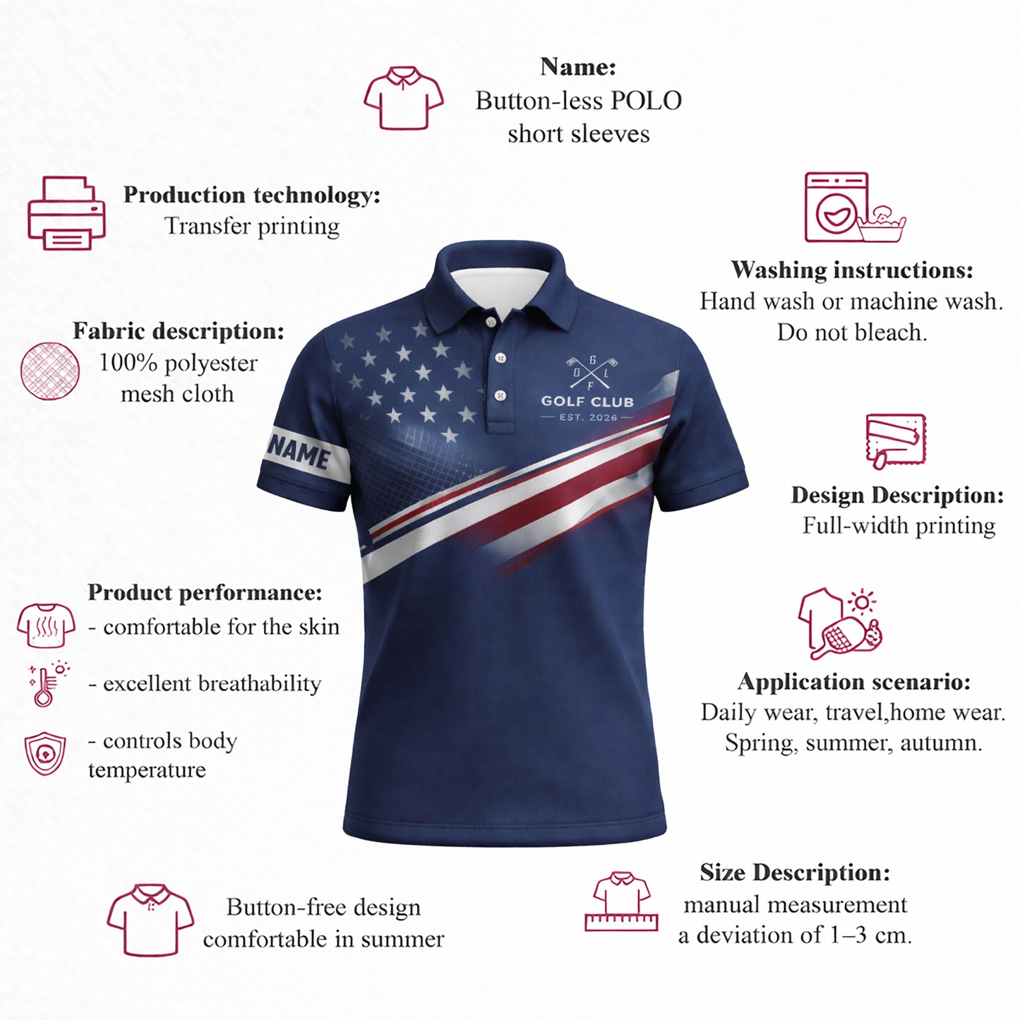 Custom Golf Polo Shirt USA Flag Personalized Name Funny Golf Shirt Your Hole is My Goal Performance Polo