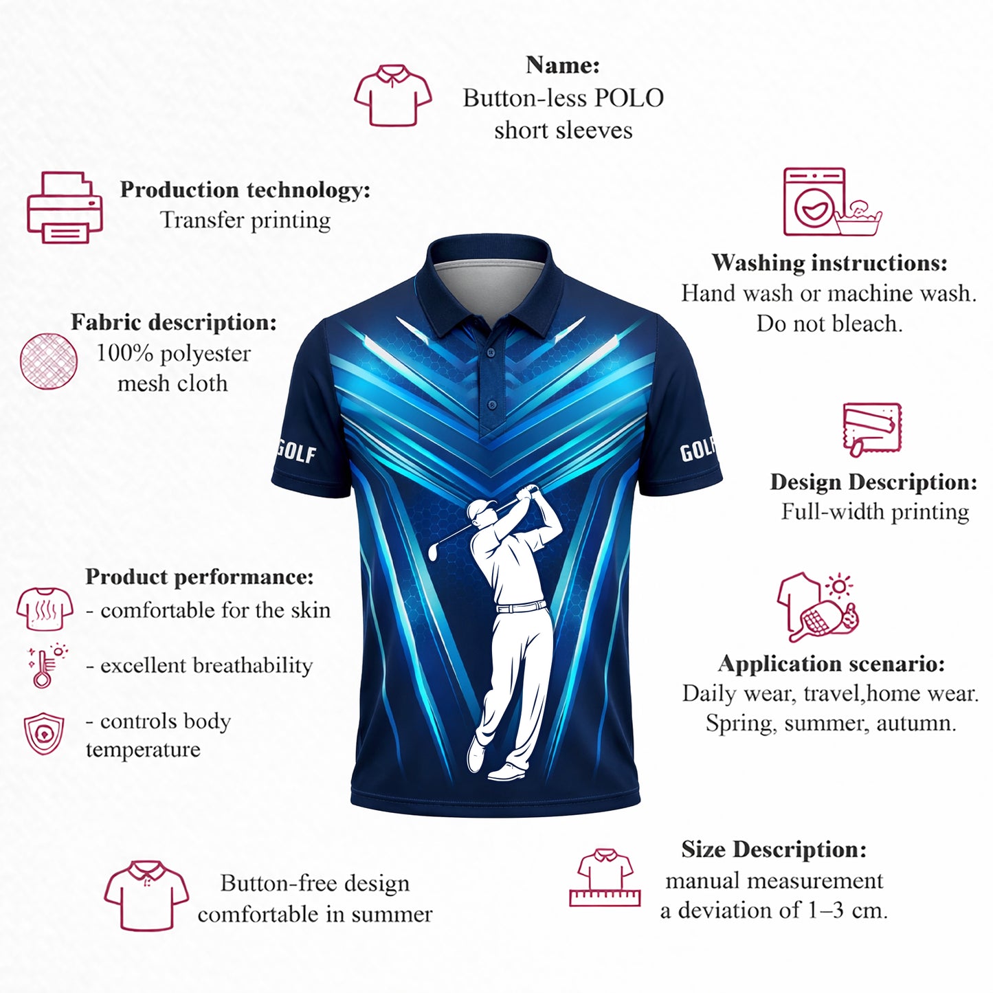 Custom Golf Polo Shirt Blue Performance Golf Shirt Personalized Name Athletic Polo