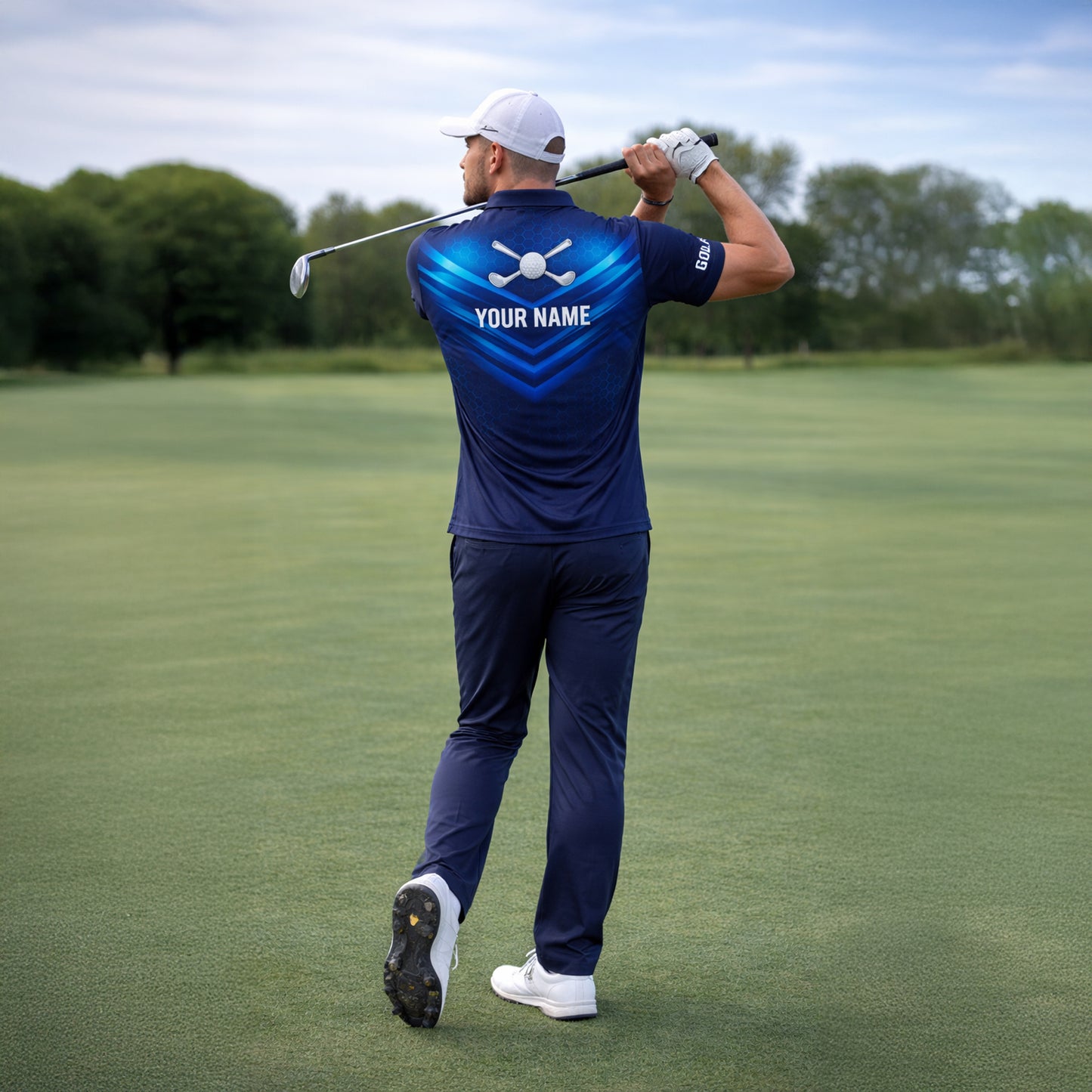 Custom Golf Polo Shirt Blue Performance Golf Shirt Personalized Name Athletic Polo