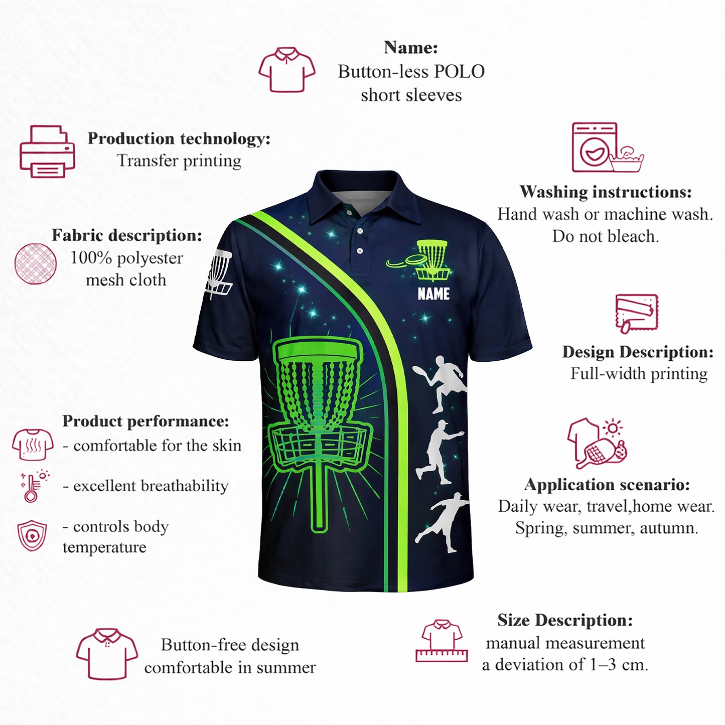 Custom Disc Golf Polo Shirt Glow Basket Design Personalized Name Performance Sports Polo