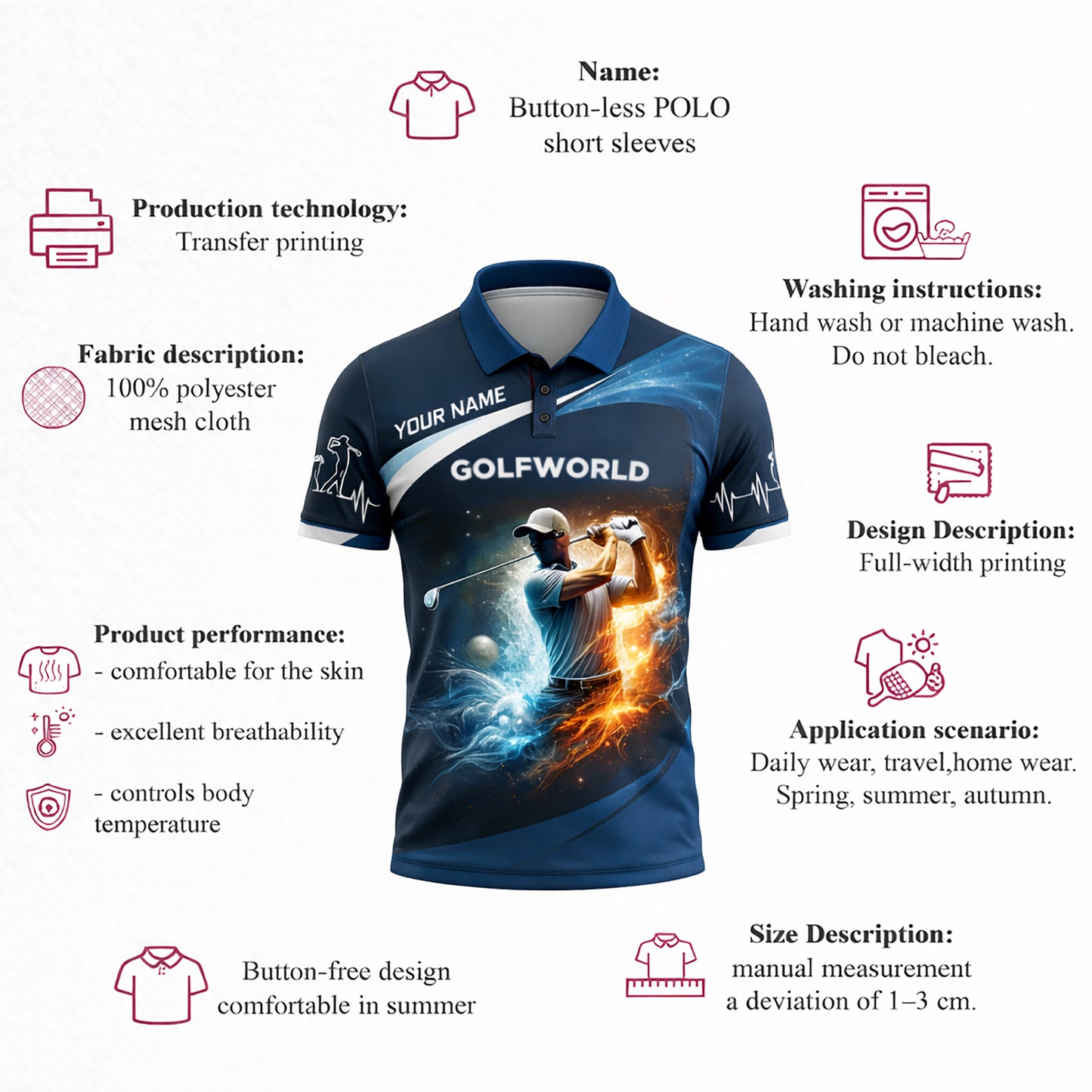 Personalized Golf Polo Shirt Custom Name Golfworld Performance Sports Shirt Breathable Athletic Tee