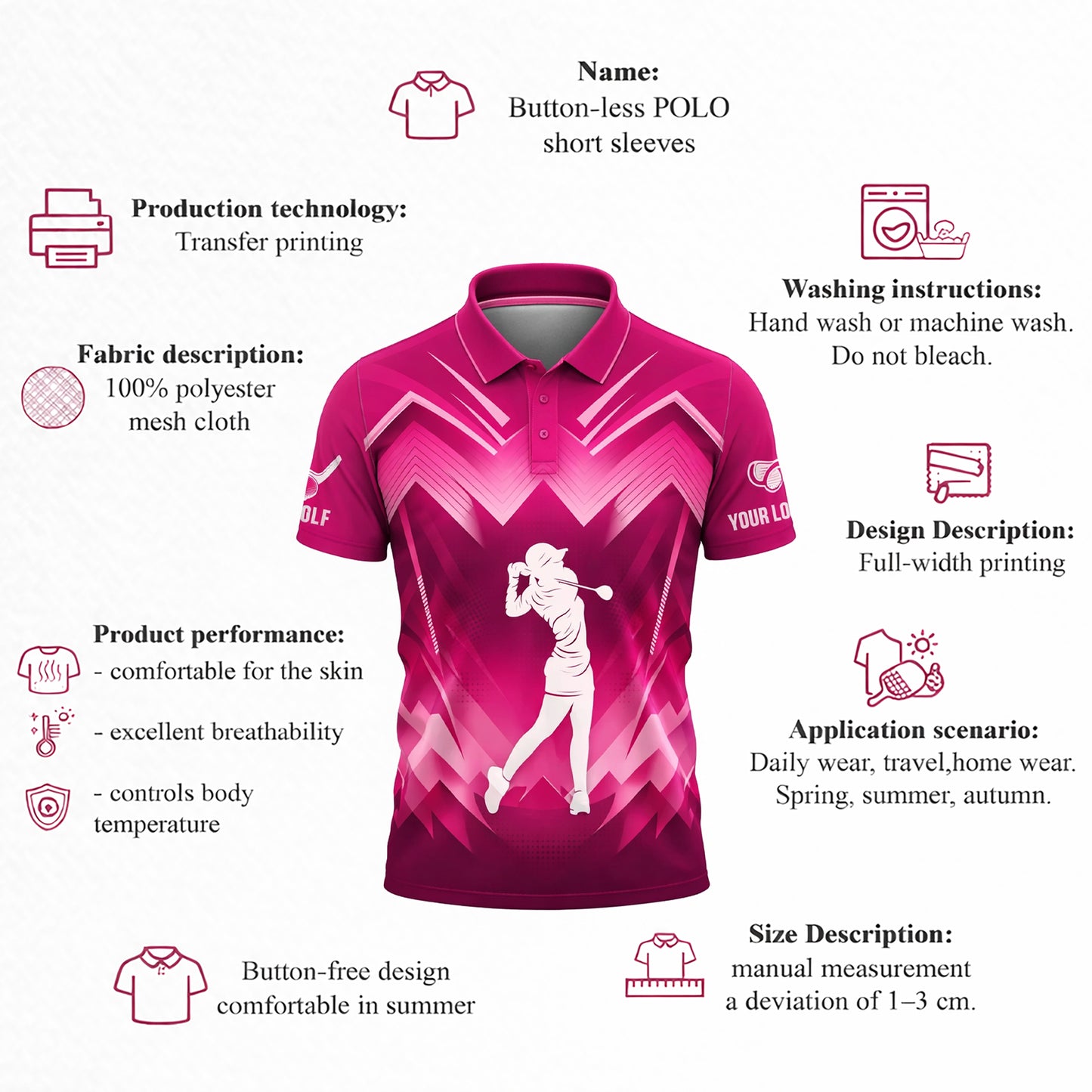 Women Golf Polo Shirt Custom Name Pink Gradient Performance Polo Sport Shirt