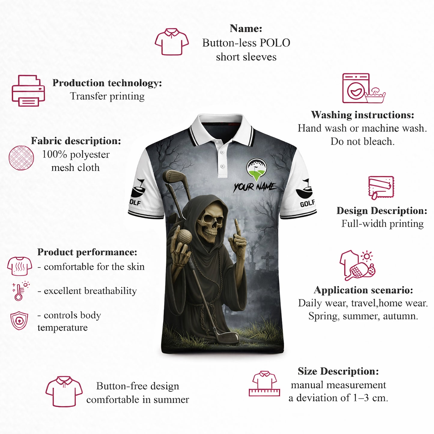 Funny Skull Golf Polo Shirt Custom Name Swing Swear Look For Ball Repeat Performance Shirt