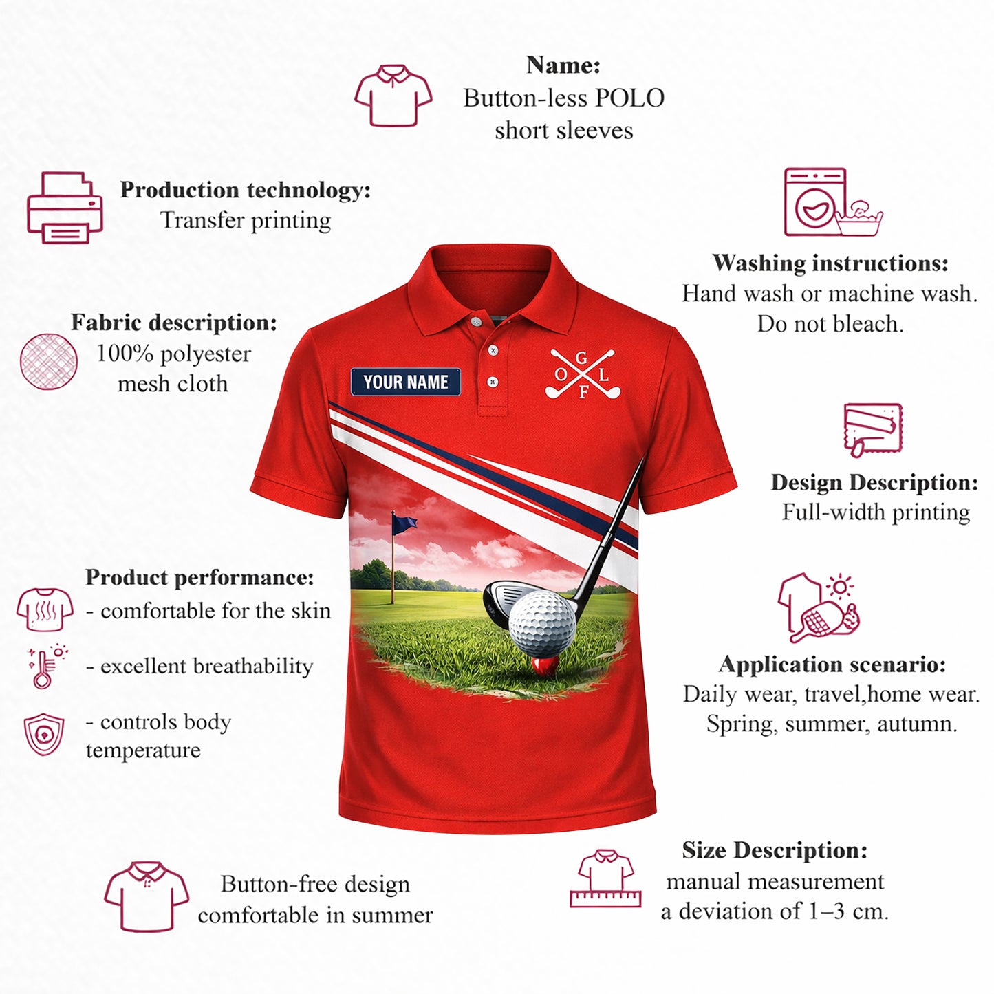 Custom Golf Polo Shirt Funny Golfer Design Your Hole Is My Goal Personalized Name Performance Polo Red