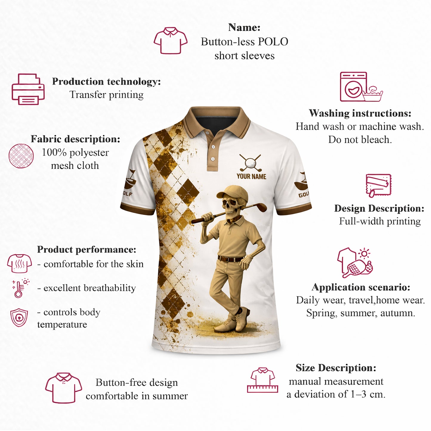 Custom Golf Polo Shirt Funny Skull Golfer Your Hole Is My Goal Personalized Name All Over Print Performance Shirt