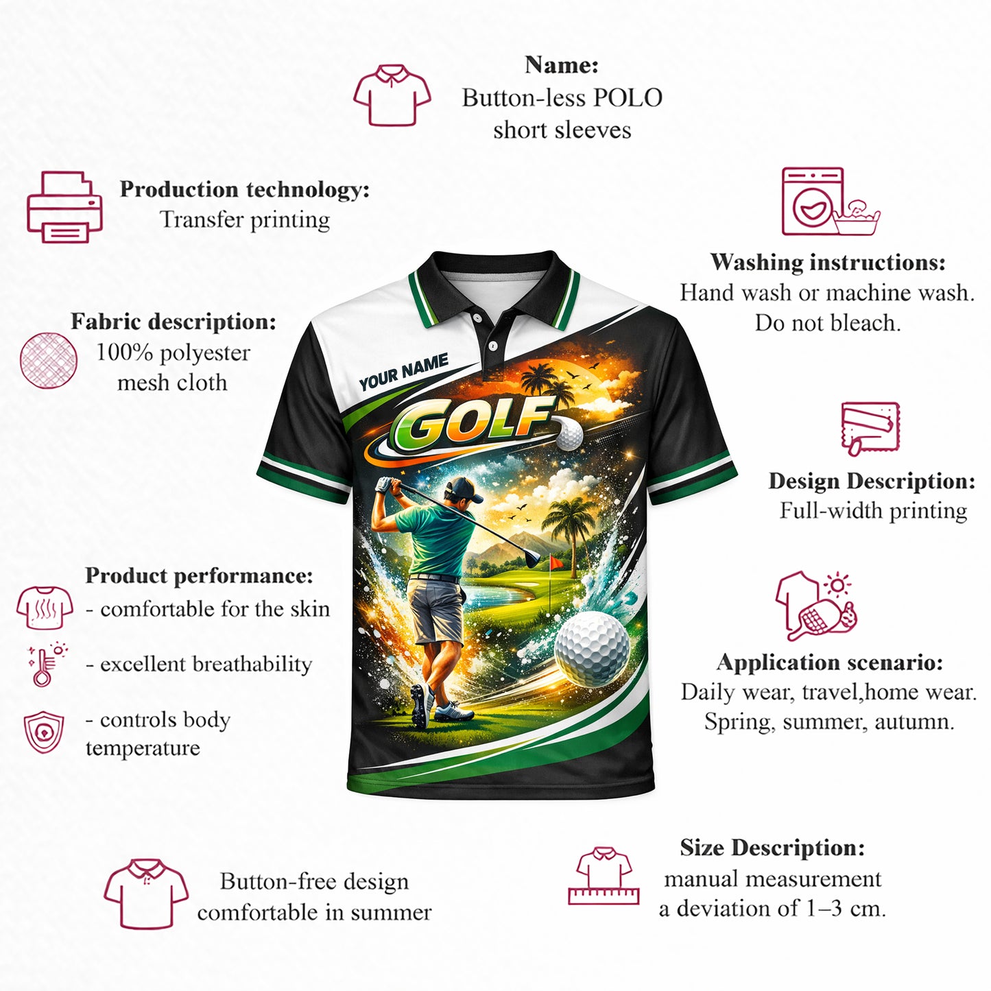 Custom Golf Polo Shirt Personalized Name Tropical Course Graphic All Over Print Performance Shirt