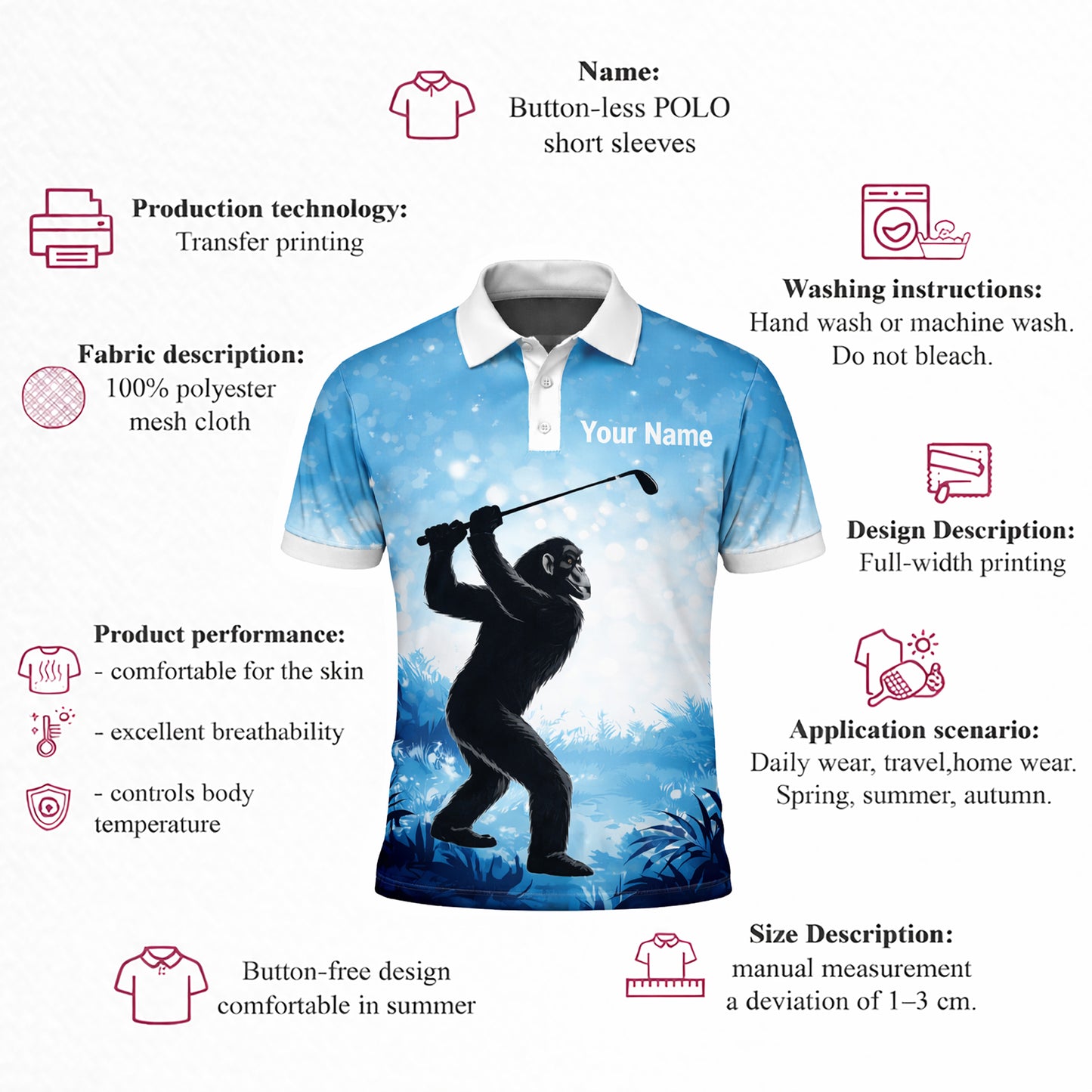 Funny Bigfoot Golf Polo Shirt Custom Name Not All Who Wander Are Lost Golfer Gift Blue Performance Polo