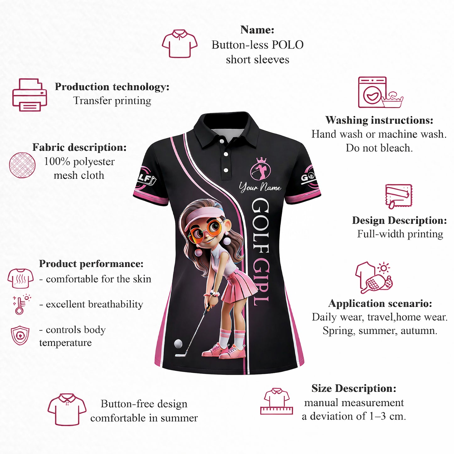 Funny Golf Girl Polo Shirt Personalized Name Women Golf Outfit Cute Golfer Shirt Gift Idea