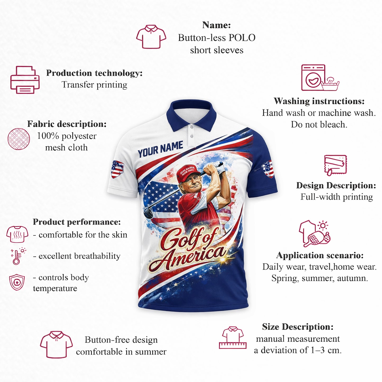 Patriotic Golf Polo Shirt Custom Name USA Flag Golf Shirt Breathable Performance Polo