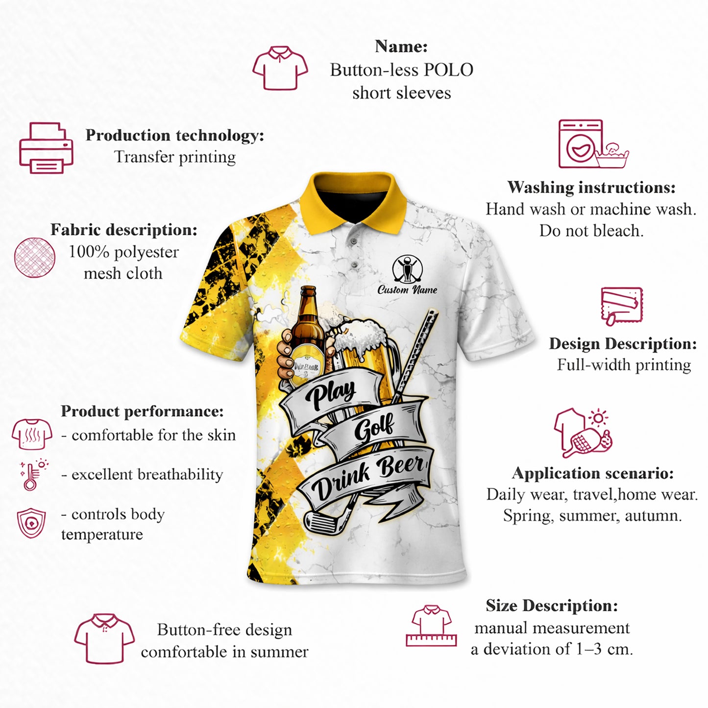 Golf Polo Shirt Funny Golf And Beer Custom Name Shirt Men Breathable Performance Golf Apparel