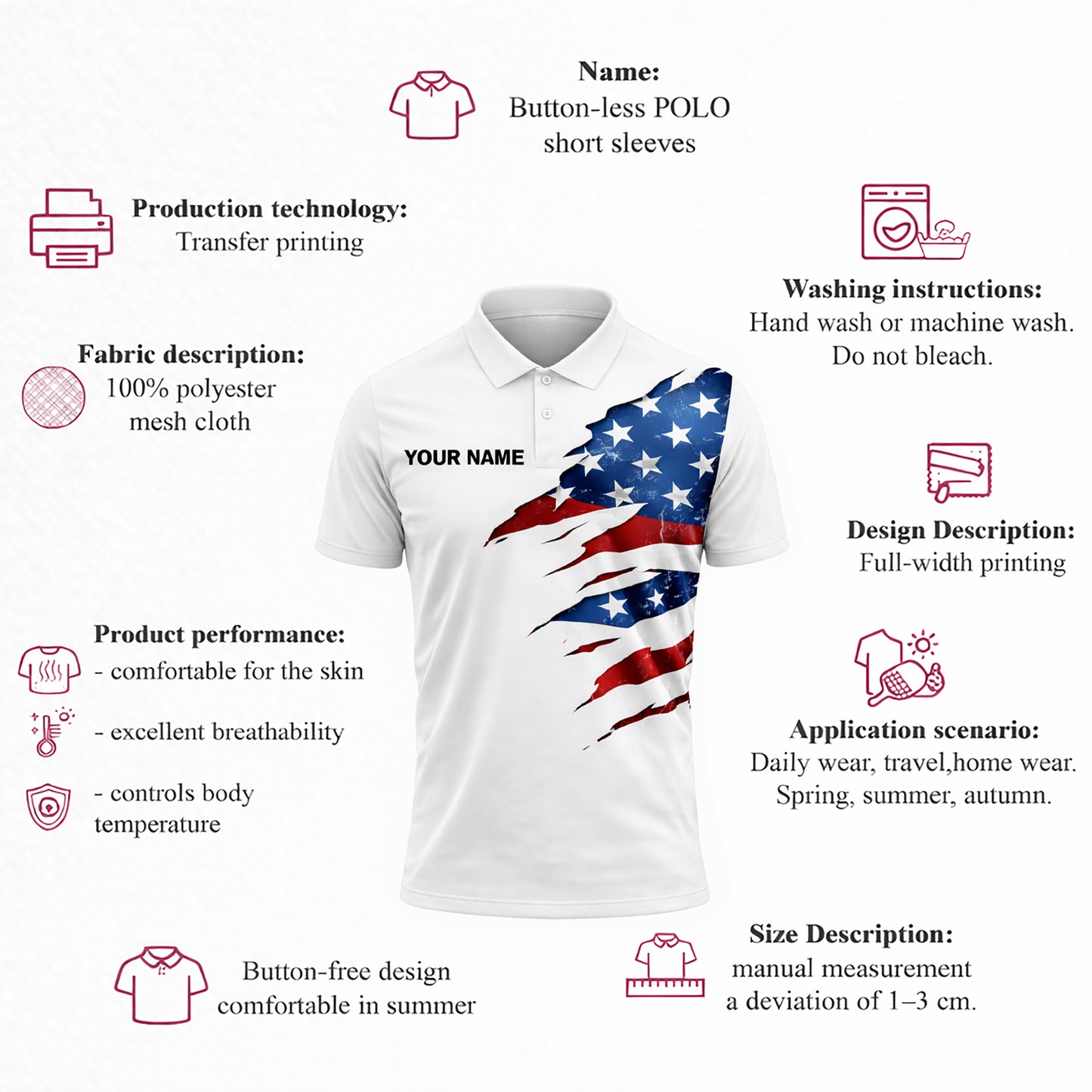 Funny Golf Polo Shirt USA Flag Patriotic Skull Graphic Custom Name Golf Shirt Breathable Performance